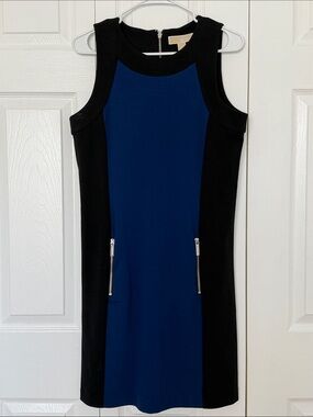 Michael Kors Black and Navy Colorblock Sleeveless Sheath Dress